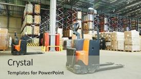  Presentation with pallet - Slides consisting of stacker truck equipment at warehouse background and a soft green colored foreground