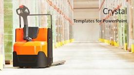  Presentation with pallet - Slide set having stacker truck equipment at warehouse background and a lemonade colored foreground