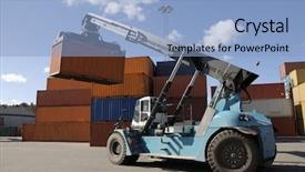  Presentation with container port - Audience pleasing slides consisting of stacking containers in commercial port backdrop and a light blue colored foreground