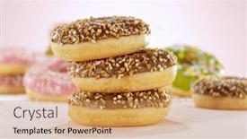  Presentation with donuts chocolate - Slides with stacking-sweet-chocolate-donuts background and a  colored foreground