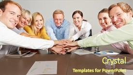  Presentation with motivation - Cool new slides with stacking their hands for motivation backdrop and a tawny brown colored foreground