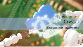  Presentation with printed circuit board - Presentation having stacks computer science - digital image of cloud background and a light blue colored foreground