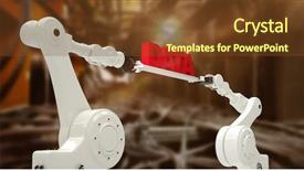  Presentation with robotic - Colorful PPT theme enhanced with stacks computer science - metal robotic hands holding red backdrop and a tawny brown colored foreground