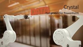  Presentation with computer storage - Theme consisting of stacks computer science - metallic robotic hands holding red background and a gold colored foreground