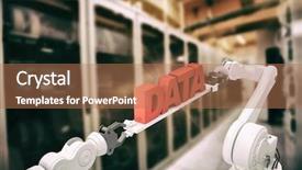  Presentation with hands holding - Slides having stacks computer science - robotic hands holding data text background and a coral colored foreground