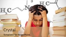  Presentation with stack books - Amazing slide set having stacks computer science - tensed boy sitting with stack backdrop and a  colored foreground