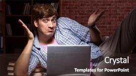  Presentation with student - Theme enhanced with stacks computer science - young handsome student preparing background and a  colored foreground