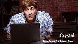  Presentation with student - Slides consisting of stacks computer science - young handsome student preparing background and a wine colored foreground