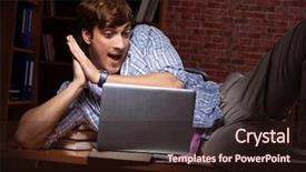  Presentation with student - Amazing slide deck having stacks computer science - young handsome student preparing backdrop and a wine colored foreground