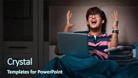  Presentation with test exam student - Audience pleasing presentation theme consisting of stacks computer science - young student preparing for exams backdrop and a  colored foreground