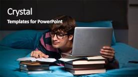  Presentation with night - Beautiful presentation theme featuring stacks computer science - young student preparing for exams backdrop and a  colored foreground