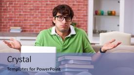  Presentation with test exam student - Cool new PPT theme with stacks computer science - young student preparing for exams backdrop and a  colored foreground