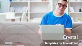  Presentation with test exam student - Cool new presentation theme with stacks computer science - young student preparing for exams backdrop and a  colored foreground