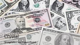  Presentation with banknotes - Slide deck having stacks money - closeup of assorted american banknotes background and a  colored foreground