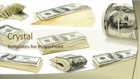  Presentation with background - Presentation design with stacks money - collection dollars isolated on white background and a soft green colored foreground