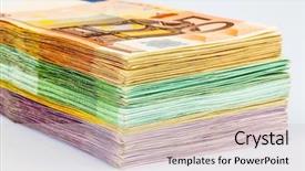  Presentation with investment money - Cool new theme with stacks money - many different euro bills symbolic backdrop and a lemonade colored foreground