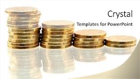  Presentation with stacks of rupee coins - Presentation theme enhanced with stacks of gold coins reflected background and a white colored foreground