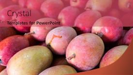  Presentation with fruits mango - Colorful presentation design enhanced with stacks of mango fruits in vivid red color at traditional marketplace taiwan backdrop and a red colored foreground