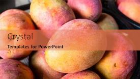  Presentation with fruits mango - Slide deck consisting of stacks-of-mango-fruits background and a coral colored foreground