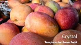  Presentation with fruits mango - Amazing PPT theme having stacks-of-mango-fruits backdrop and a tawny brown colored foreground