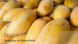  Presentation with fruits mango - Audience pleasing PPT layouts consisting of stacks-of-mango-fruits backdrop and a yellow colored foreground