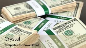  Presentation with money - Slide deck enhanced with stacks of money on wooden background and a  colored foreground