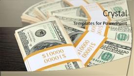  Presentation with dark vintage wood table texture - Colorful PPT theme enhanced with stacks of money on wooden backdrop and a  colored foreground