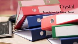  Presentation with binder - PPT theme consisting of stacks of office binders background and a coral colored foreground