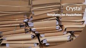  Presentation with tan book stack stacks of books - Slide deck having stacks of paper files background and a violet colored foreground