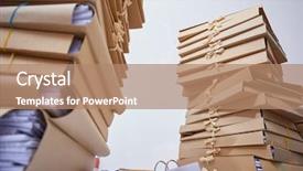 Presentation with tan book stack stacks of books - Presentation featuring stacks of paper files background and a coral colored foreground