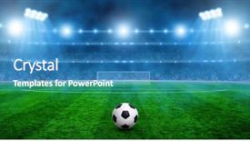  Presentation with green grass texture in soccer - Slide set having stadium arena in night illuminated background and a teal colored foreground