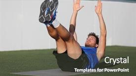  Presentation with weight loss lose text - PPT theme with stadium athlete working out crunch background and a tawny brown colored foreground