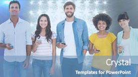  Presentation with texting while driving - Presentation theme with stadium message - happy friends texting together background and a  colored foreground