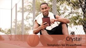  Presentation with happy image - Cool new slides with stadium message - image of young happy african backdrop and a  colored foreground