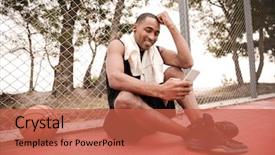  Presentation with africa music - PPT layouts with stadium message - image of young smiling african background and a red colored foreground