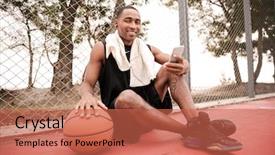  Presentation with african music - Cool new presentation theme with stadium message - photo of young cheerful african backdrop and a red colored foreground