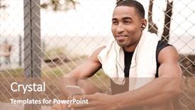  Presentation with african music - PPT theme featuring stadium message - photo of young cheerful african background and a coral colored foreground