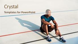  Presentation with track field - Beautiful presentation theme featuring stadium message - portrait of a young tired backdrop and a sky blue colored foreground
