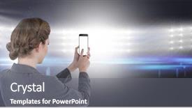  Presentation with white and black woman climbing ladders - Audience pleasing presentation design consisting of stadium message - woman from back touching backdrop and a  colored foreground