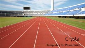  Presentation with track field - Audience pleasing presentation theme consisting of stadium track and field area backdrop and a red colored foreground
