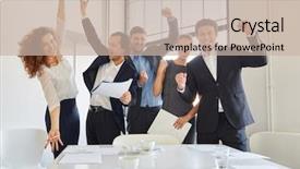  Presentation with team celebration - Slides featuring staff - celebration of business team background and a soft green colored foreground