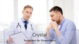  Presentation with medical clipboard - Colorful presentation enhanced with depressive medical staff - healthcare and medicine concept backdrop and a  colored foreground