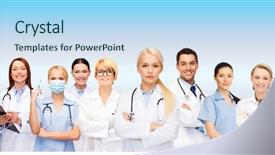  Presentation with team group - PPT theme having hospital staff - medicine and healthcare concept background and a light blue colored foreground