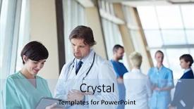 Presentation with doctor in hospital health insurance related icons healthcare person saving medical - Presentation featuring staff at hospital doctors team background and a light blue colored foreground
