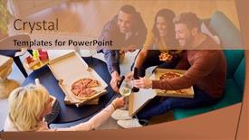  Presentation with staff meeting - Presentation consisting of staff-at-informal-meeting background and a coral colored foreground