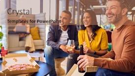  Presentation with staff meeting - PPT layouts featuring staff-at-informal-meeting background and a coral colored foreground