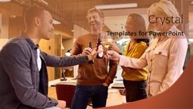  Presentation with staff meeting - Slide set with staff-at-informal-team-meeting background and a red colored foreground