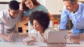  Presentation with architects - Presentation design consisting of staff-celebrating-birthday-of-female background and a coral colored foreground