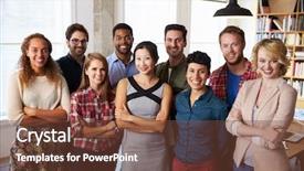  Presentation with multi cultural - Colorful theme enhanced with staff culture - portrait of multi-cultural business team backdrop and a tawny brown colored foreground