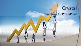  Presentation with horizon - Audience pleasing presentation theme consisting of staff development - business team holding up arrow backdrop and a light blue colored foreground